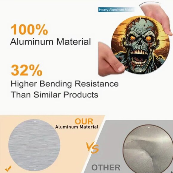 1pc 8x8 Inch Aluminum Sign, Zombie Face - Picture 3 of 3